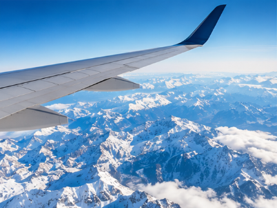 View of the French Alps from an airplane